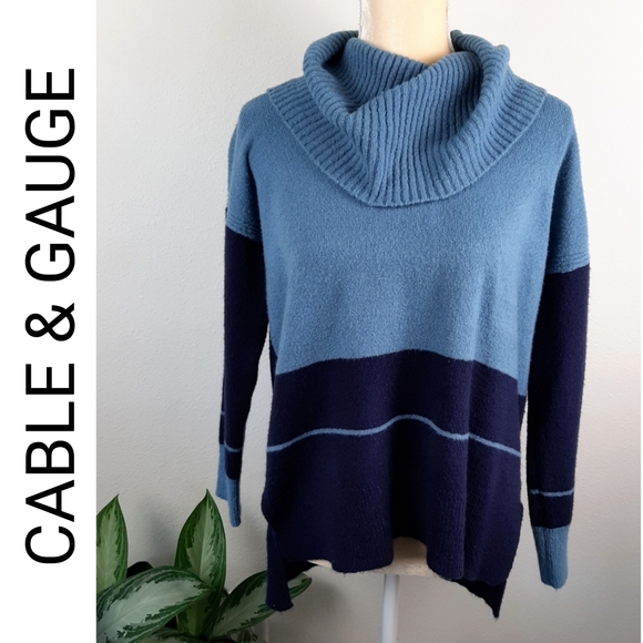 Cable & Gauge Sweaters - Cable & Gauge Double Blue Turtleneck Sweater